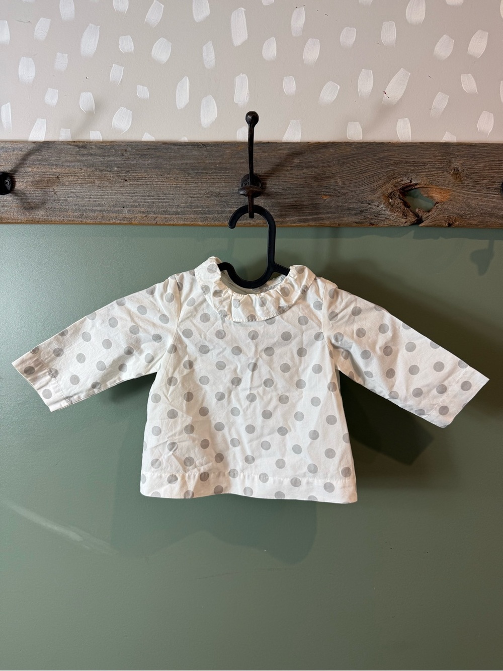 Baby Polka Dot Long Sleeve Top - White with Gray Dots